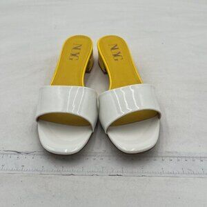 Women's Patent Party Solid Open Toe Block Slip On Casual Chunky Low Heel Heeled